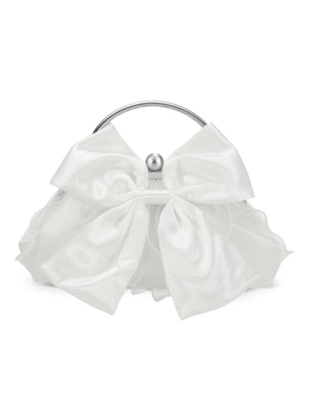 Satin Silk Clutch Purse Woven Bow Ring Handle Evening Bag Formal Wedding